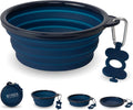 Bonza Collapsible Dog Water Bowl - BPA-Free Silicone Dog Dish - Reinforced Rim Collapsible Bowl - Carabiner Clip Travel Dishes for Pets - for Hiking, Camping & Car Trips - Large 33 Oz, Navy Blue