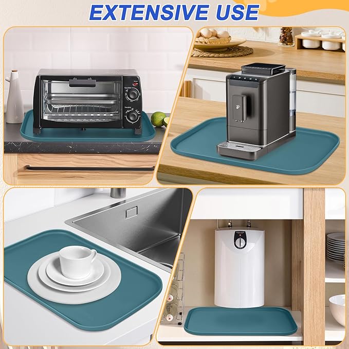 Silicone Pet Feeding Mat with Raised Edge for Food and Water, Dog Bowl Mats, Cat Bowls Placemat with High Lip for Floor Waterproof, Rubber Tray for Cats and Dogs 22 x 14 x0.8 Slate Blue