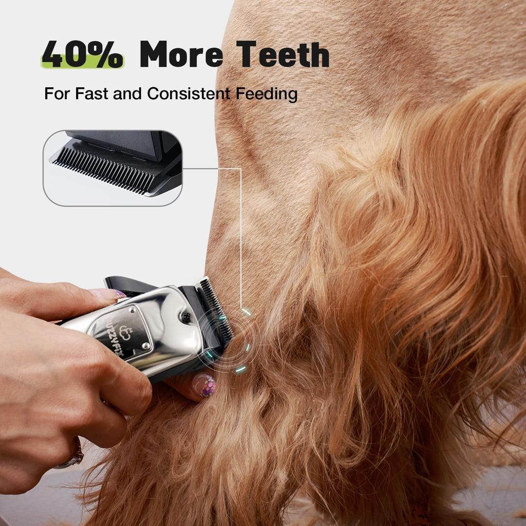 Dog Grooming Kit Dog Clippers for Grooming for Thick Curly Coats | Low Noise Pet Paw Trimmer with Qiuet Nail Grinder Rechargeable Stainless Steel Hair Trimmer for Heavy Coats Dogs Cats