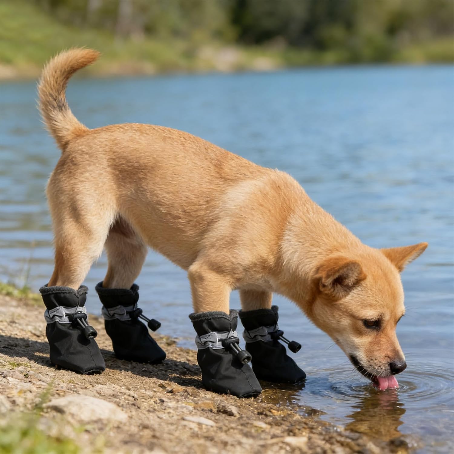 4Pcs Small Dog Shoes, Breathable Non-Slip Pet Booties, Puppy Paw Protectors 4-Pack Foot Covers for Small Breeds(Black,M)