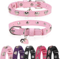 Leather Cat Collar, Breakaway Kitten Collars with Bell, Pink | Spiked & Studded, Cute for Boy Girl Small Pets, Goth Style, Safety Elastic Belt, Adjustable Buckle, Heart, 8-11in