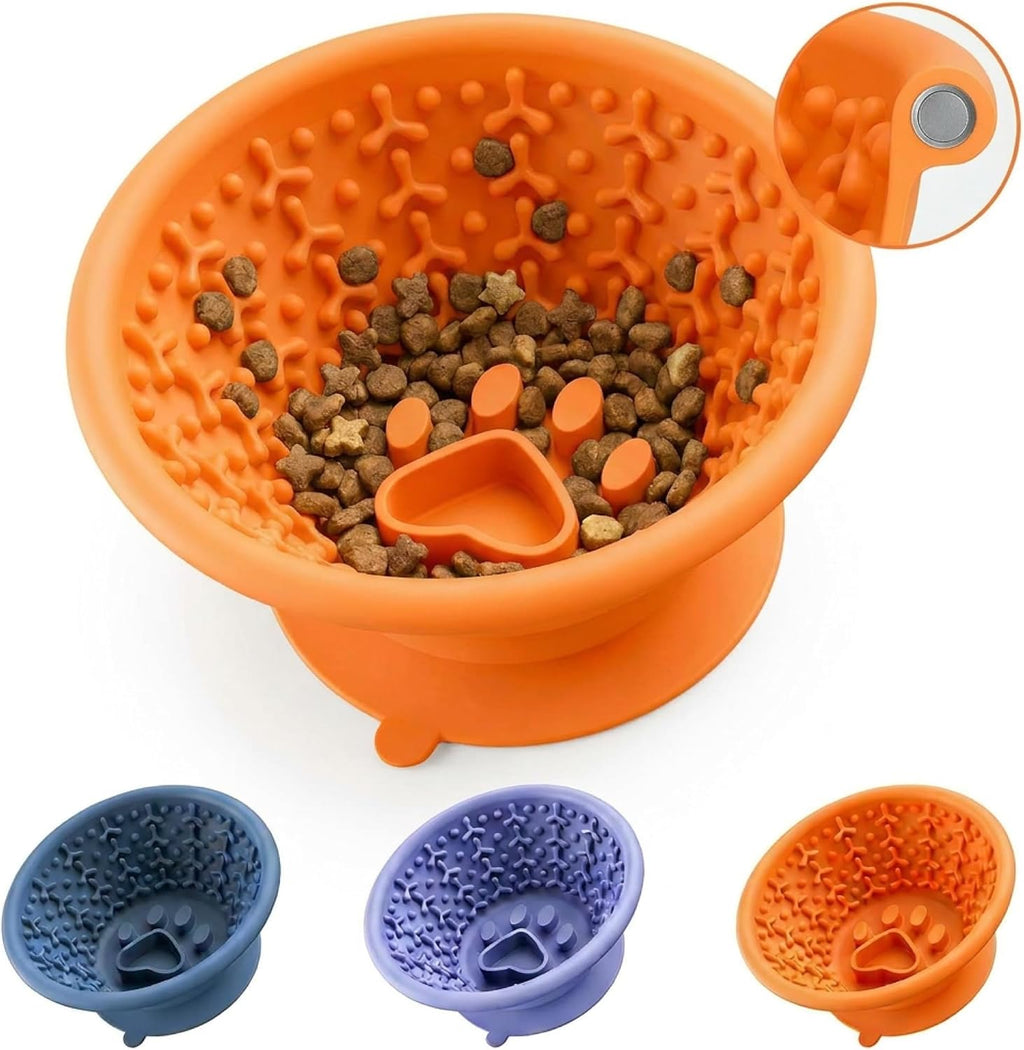 Dog Slow Feeder Lick Bowl to Prevent Fast Eating, Steel Reinforced Rim, Non-Slip Suction Base, BPA-Free Silicone, Dishwasher & Freezer Safe, Helps Extend Mealtime & Keep Dogs Calm(Orange)