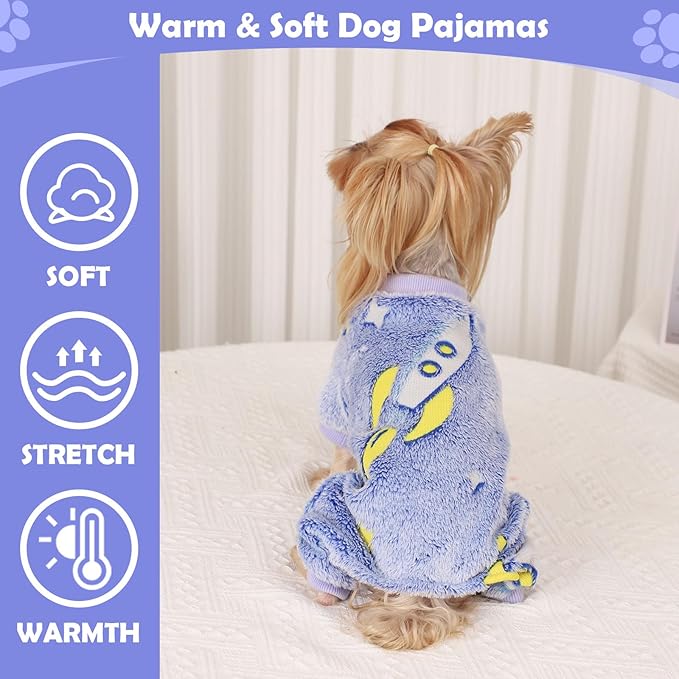 Fleece Dog Pajamas Small, Fall Winter Pjs, Cute Extra Small Puppy Clothes, 4 Legs Dog Sweater Jumpsuit, Soft Stretchy Doggie Onesies Pet Apparel Outfits for Chihuahua Yorkie Blue, Small