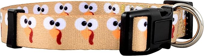 Native Pup Thanksgiving Dog Collar- Fall Collars for Dogs- Autumn Leaf, Turkey, Pumpkin Pie, Holiday Leaves- Girl Boy Puppy- Adjustable for Small, Medium, Large Breeds (Turkey Face, Medium)