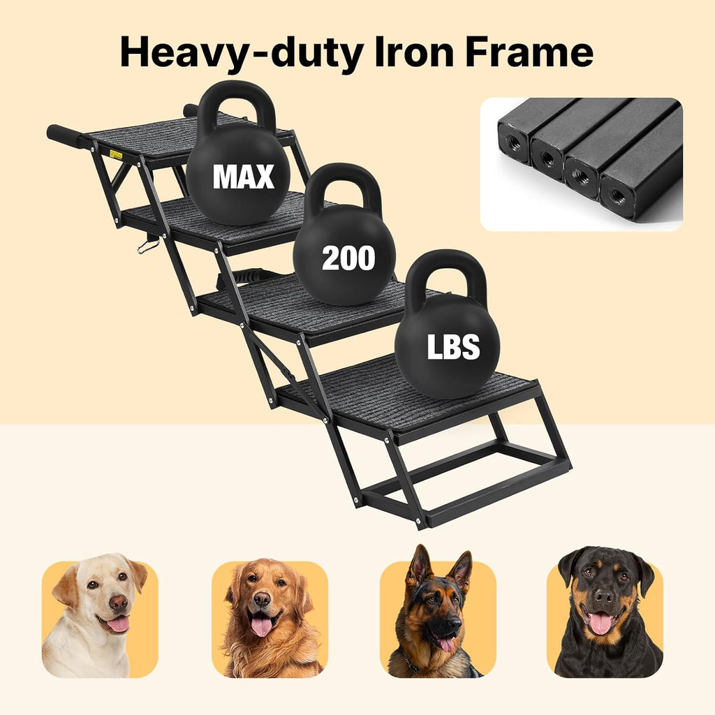 Veehoo Foldable Dog Steps for Car Truck SUV, Collapsible Large Dogs Stairs | 4 Steps Folding Dog Ramp for Cars Portable Pet Ramps Ladder Heavy Duty Non Slip for Trucks Vehicle 17" Wide, Up to 200lbs