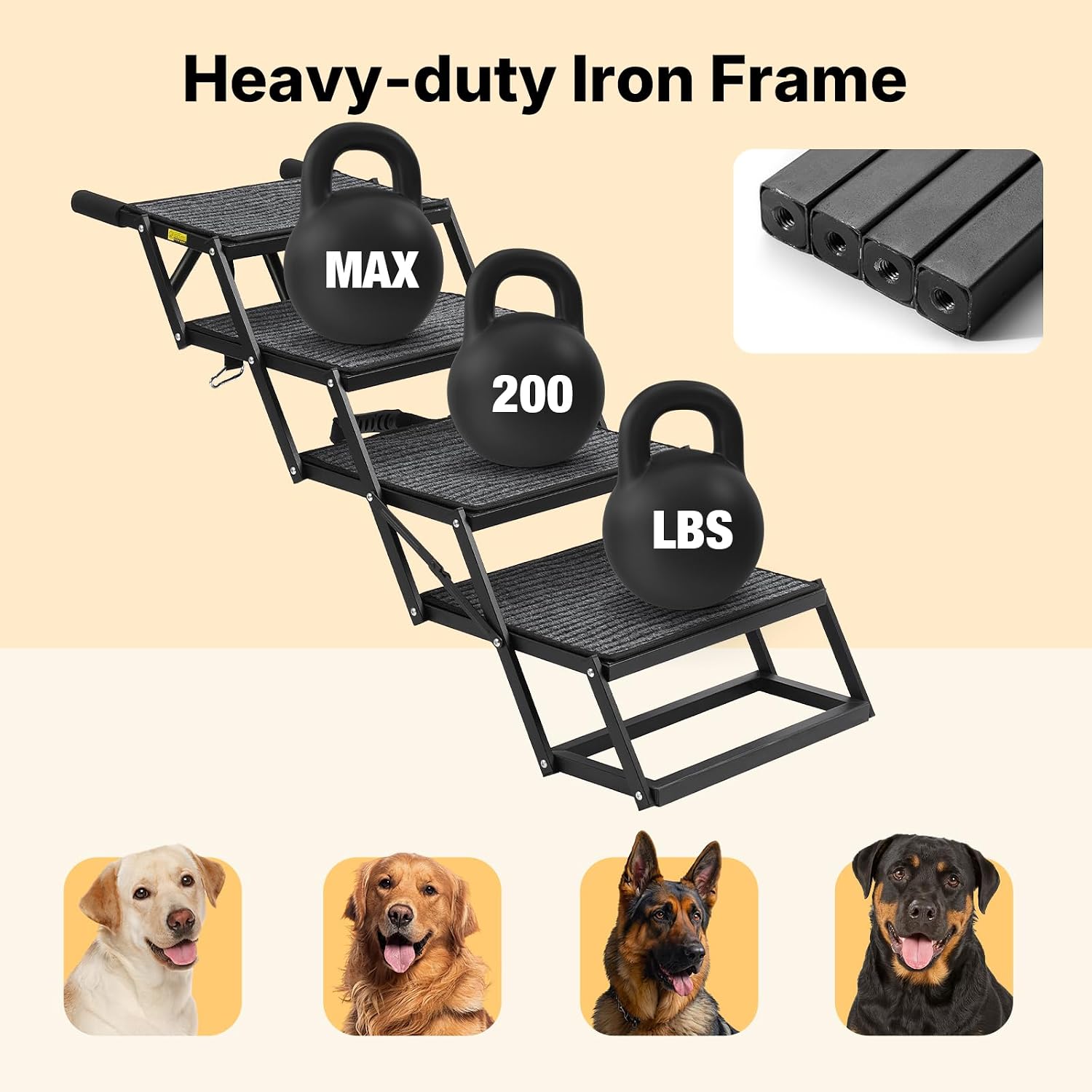 Veehoo Foldable Dog Steps for Car Truck SUV, Collapsible Large Dogs Stairs | 4 Steps Folding Dog Ramp for Cars Portable Pet Ramps Ladder Heavy Duty Non Slip for Trucks Vehicle 17" Wide, Up to 200lbs