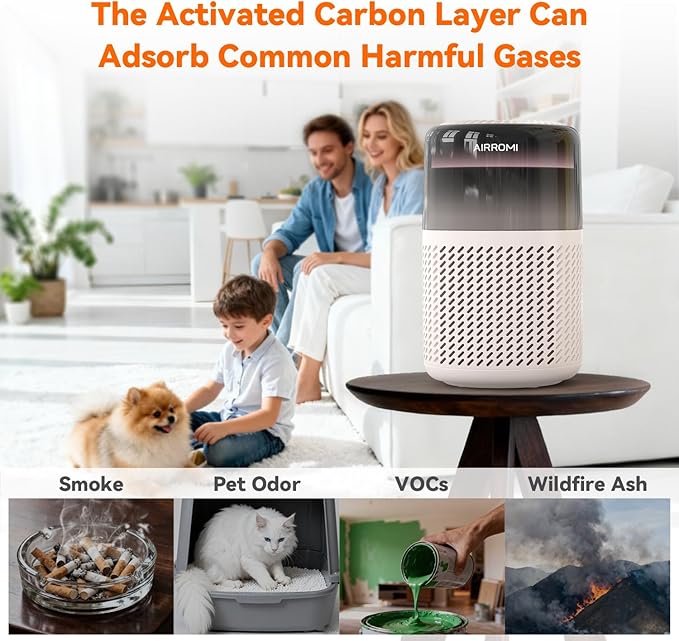 AIRROMI HEPA Air Purifier for Bedroom&Home,Pet Air Purifier for Home Pets,Removes Pet Odor,Cat Litter Smell,Dust,Smoke&Allergies,Quiet Room Air Purifier with Scents,360°Air Cleaner,A2005 Beige