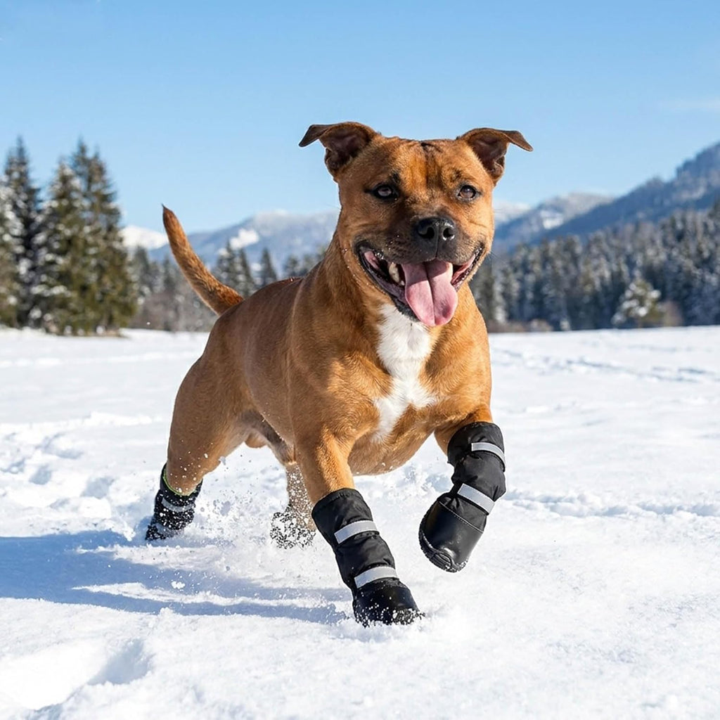 Enjoying Dog Winter Boots for Medium to Large Dogs, 4 PCS Anti-Slip Dog Rain Booties with Reflective Magic Tapes, Waterproof Boots for Long Legs Dogs, Warm Pet Shoes for Snowfield, Black, Size #3