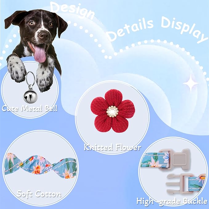 Medium Dog Collar with Flower, Dog Collars for Medium Dogs Collar for Girl Cute Dog Collar with Bell, Adjustable Length
