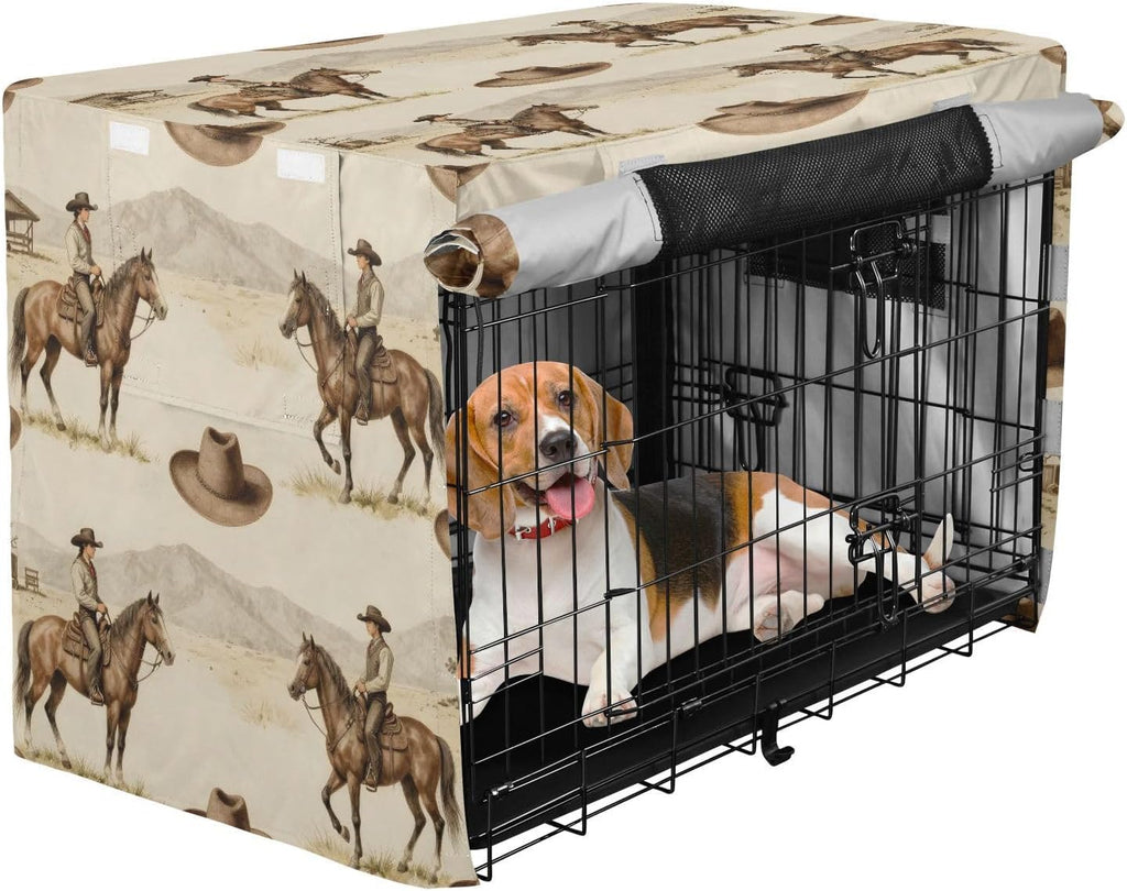 Vintage Western Cowboys Dog Crate Covers Breathable Dog Kennel Cover Windproof Waterproof Privacy Shading Fit for 48IN Wire Dog Cage