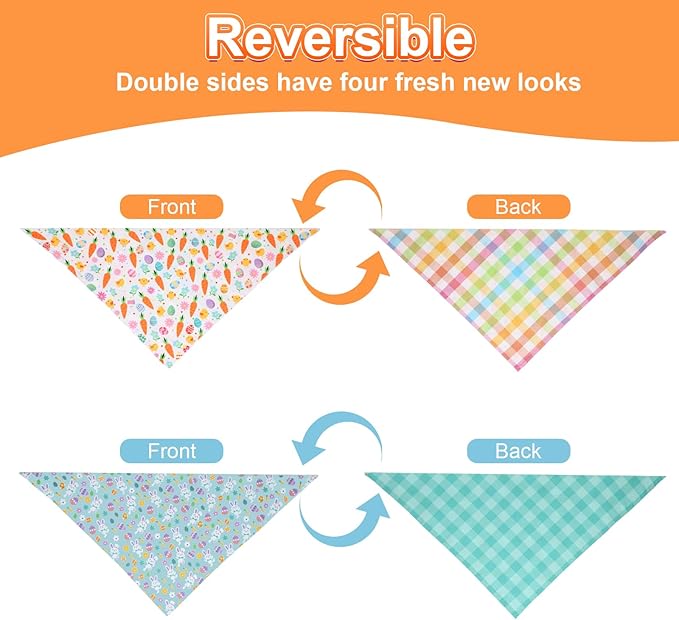 Easter Dog Bandana Small 2PCS, Colorful Scarf for Boy and Girl, Durable Triangle Reversible Bibs Handkerchief for Puppy Pet