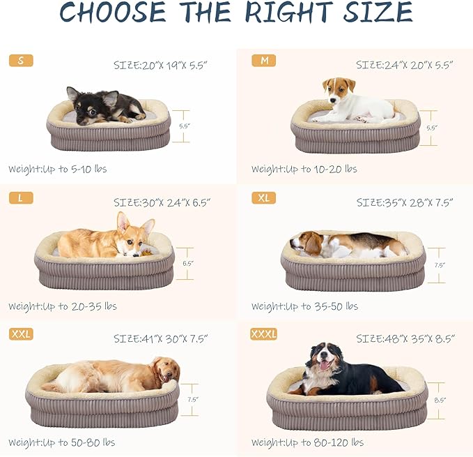 Orthopedic Dog Bed for Medium, Large Dogs Breeds, High Density Egg Crate Foam Dog Sofa Beds with Four Sided Bolster,Oval Kennel Bed, Pet Couch Bed,Removable Washable Cover& Non-Slip Bottom