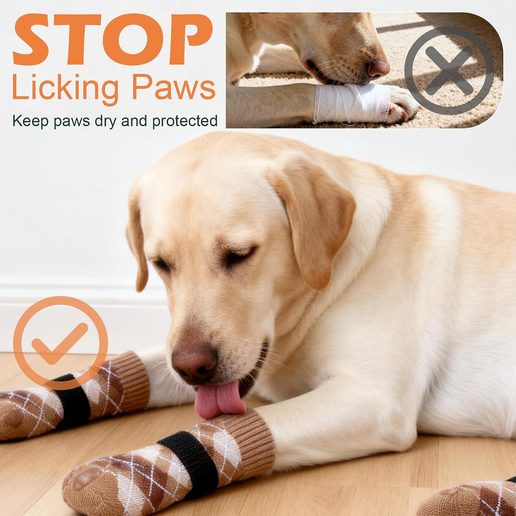 Dog Socks to Prevent Licking Paws,Anti Slip Dog Shoes for Hot Pavement,Dog Booties for Hardwood Floors,Dogs Boots & Paw Protectors for Small Medium Large Senior Dogs,British Style,Khaki M