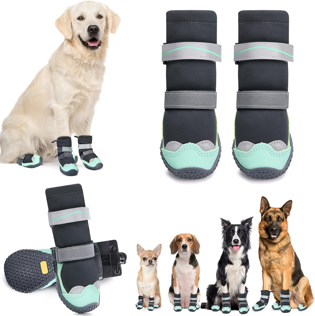SlowTon Dog Boots - High Top Waterproof Warm Fleece Lined Dog Winter Shoes | Dog Snow Booties with Non-Slip Rubber Sole for Outdoor Walking Hiking Rain, Paw Protector for Large Small Medium Dog, Green 2