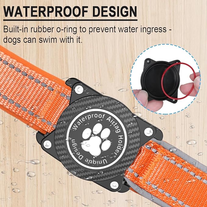 Airtag Dog Collar with Waterproof Air Tag Holder, Luminous Reflective, Soft Padded, Adjustable Nylon Pet Collar for Small Medium Large Heavy Duty Dogs,Orange, S