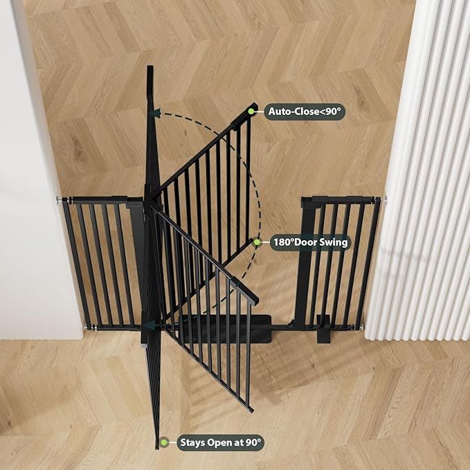 51'' Extra Wide Cat Gate Barrier 30-63'' Wide for Doorways Hallways, Pressure Mounted Tall Pet Dog Gates No Drilling Auto Close, Cat Fence Indoor Climb Proof (Black)