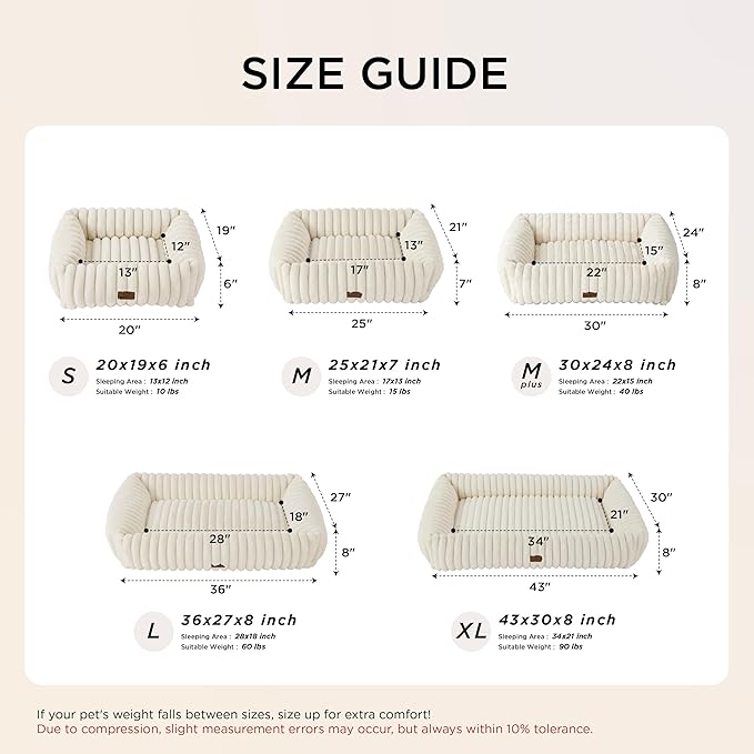 Bedsure ComfyFleece™ Cute Dog Bed for Large Dogs - Washable Furry Puppy Beds, Rectangle Orthopedic Corduroy Fleece Pet Beds with Removable Zipper Cover, 36x27x8inches, Blush Pink