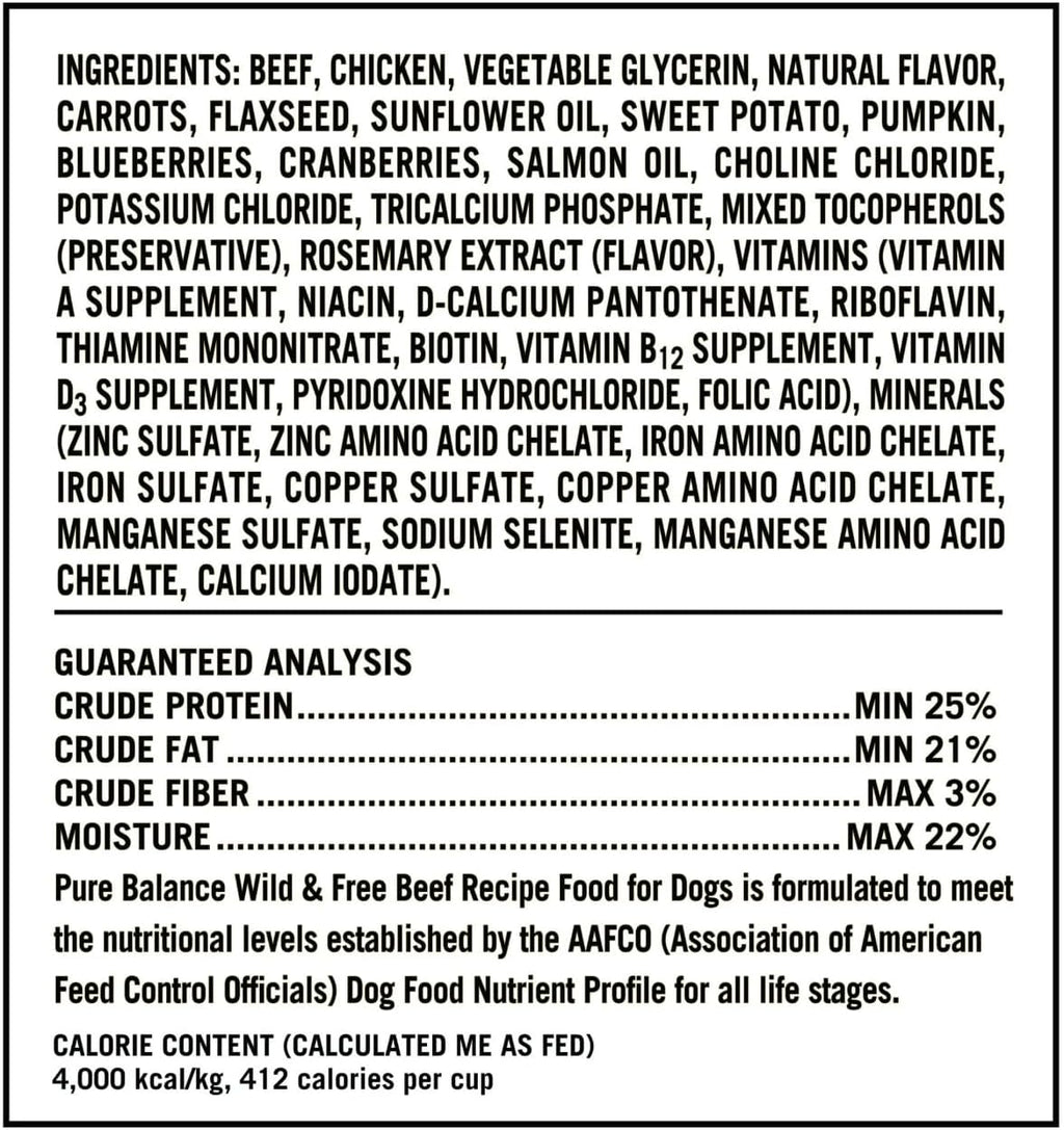 Pure-Balance Air Dried Dog Food Beef Recipe for All Breeds, Grain Free Natural Nutrition with Grassfed Meat, High Protein Shredded Food for Sensitive Stomach, No Soy, No Corn, Dog Meal 2 LB Beef.