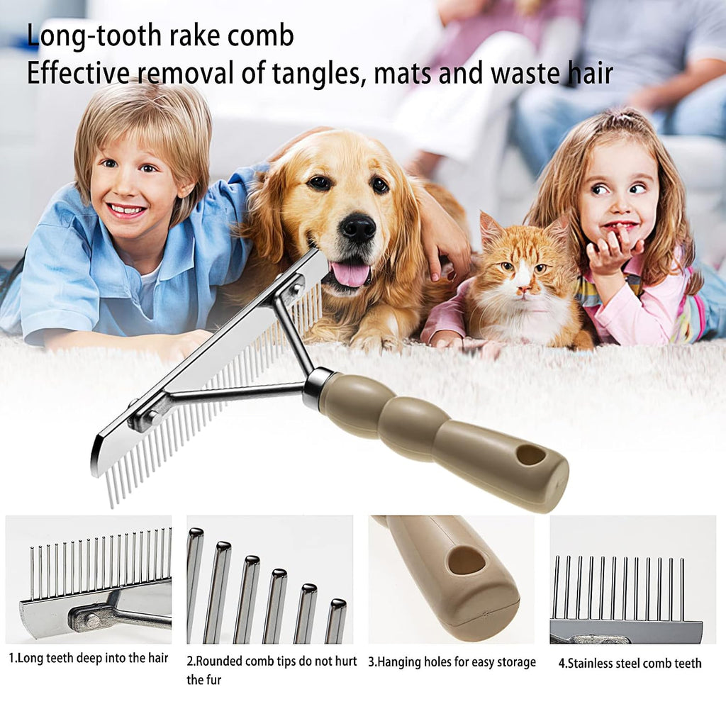 Dog Rake for Undercoat, Long-Haired Pet Brush & Metal Shedding Comb | Long-Tooth Rake, for Husky Golden Retriever German Shepherd Cats, Pet Grooming Set,Horse Brush, Reduce Shedding