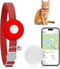 Smart Cat GPS Tracker, Cat GPS Tracker Compatible with Apple Find My App (Only iOS), No Monthly Fee, Waterproof (White Tracker, Red Cat Collar)