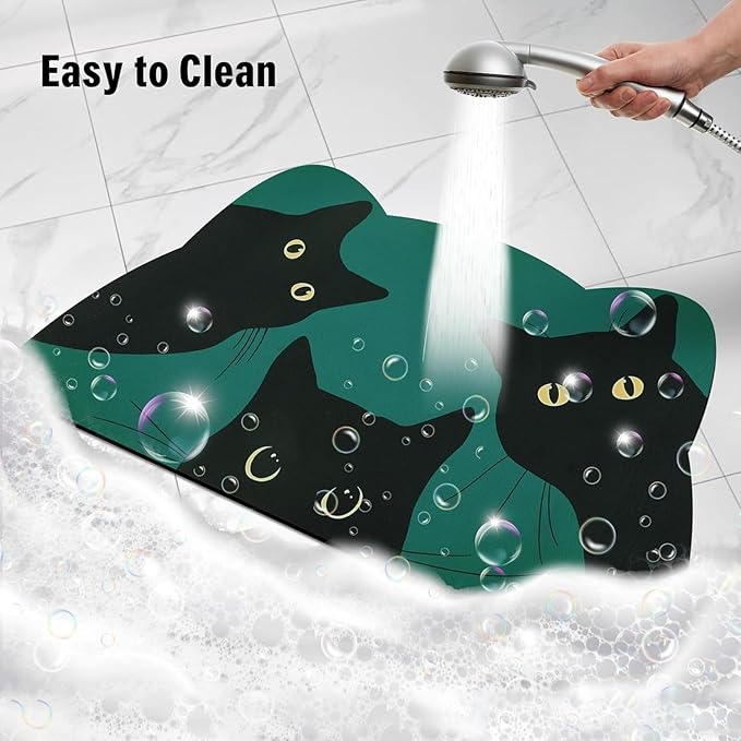 Cat Food Mat - Pet Feeding Mat for Floor, Non-Slip, Waterproof, Super Absorbent, Easy to Clean, Blue, Cat, Dog 12.2''x19.7''