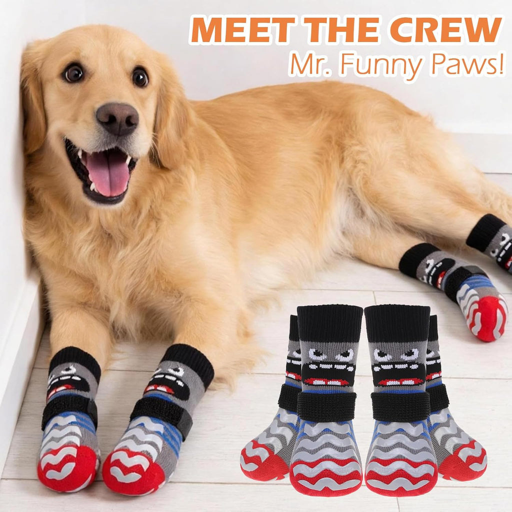 Dog Socks to Prevent Licking Paws with Grippers for Hardwood Floors Anti Slip, Cute Double Sides Dog Winter Shoes Booties Boots & Paw Protectors with for Small Medium Large Senior Dogs M