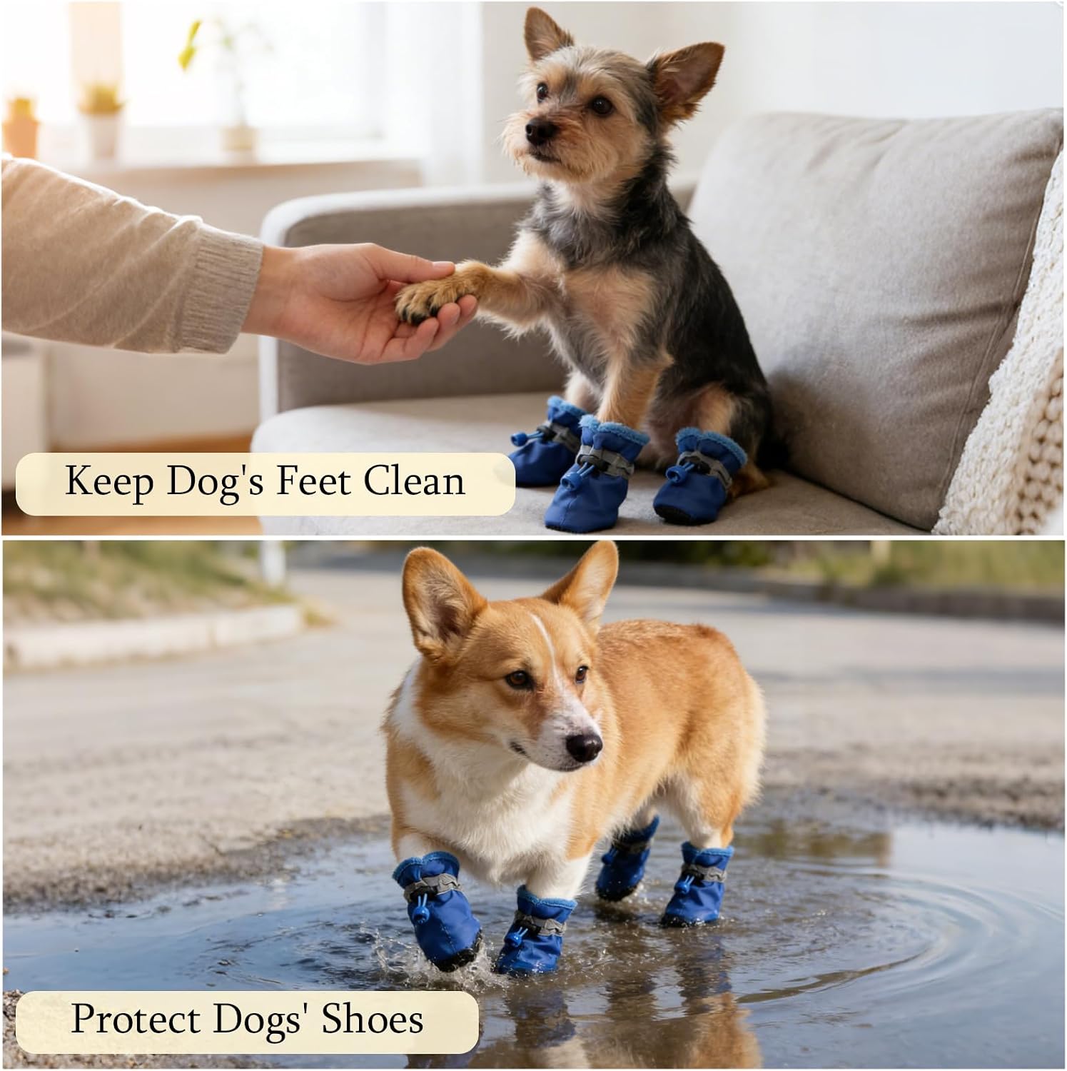 4Pcs Small Dog Shoes, Breathable Non-Slip Pet Booties, Puppy Paw Protectors 4-Pack Foot Covers for Small Breeds(Blue,L)