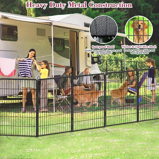 Dog Playpen 40 inch Dog Fence for Outdoor Indoor Use Heavy Duty Metal Dog Pen for Large Dogs, Rustproof Pet Playpen Portable Pet Fence Outdoor for Yard, RV Camping, Customizable, 24 Panels