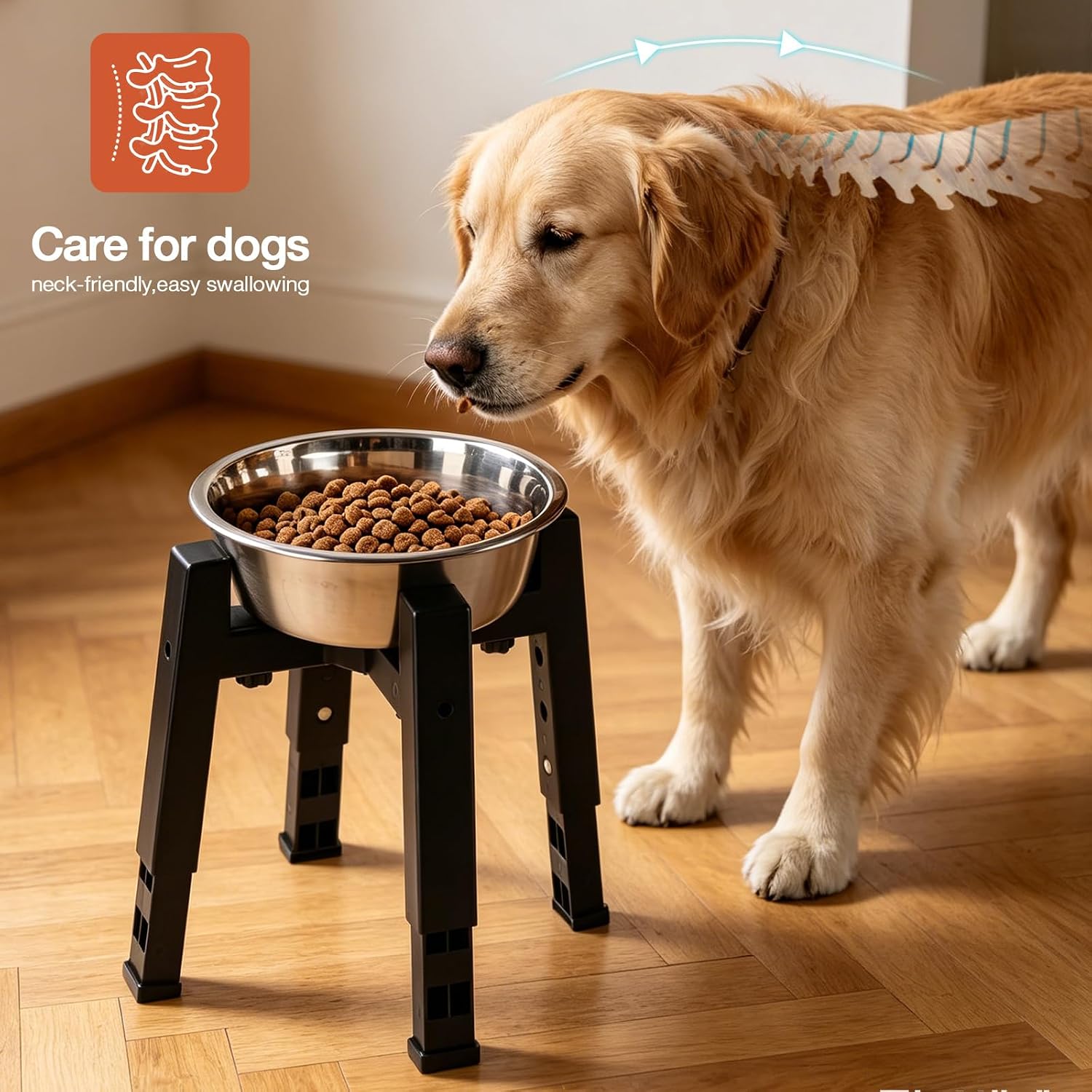 Marchul Dog Bowl Stand Adjustable Height and Width[Stand Only] – Please Measure Your Bowl Rim (Fits 8"-12.2"), Elevated Dog Bowls for Medium & Large Dogs, Anti-Slip Base Stable Raised Feeder