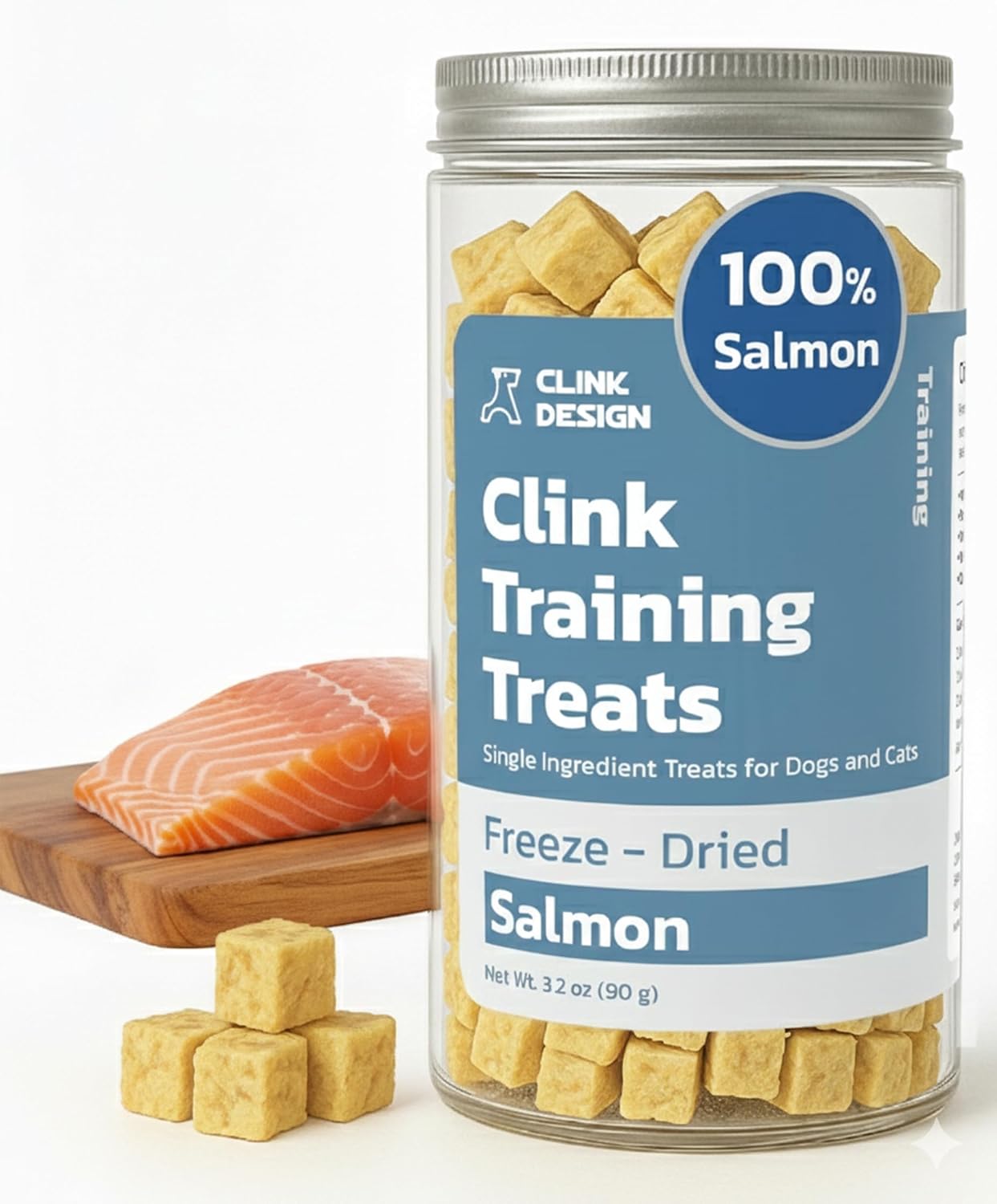 Clink Design Dog Training Treats, Freeze Dried Salmon Treats, 3.2oz | Salmon Treats for Dogs and Cats, Single Ingredient High Protein Reward Snacks