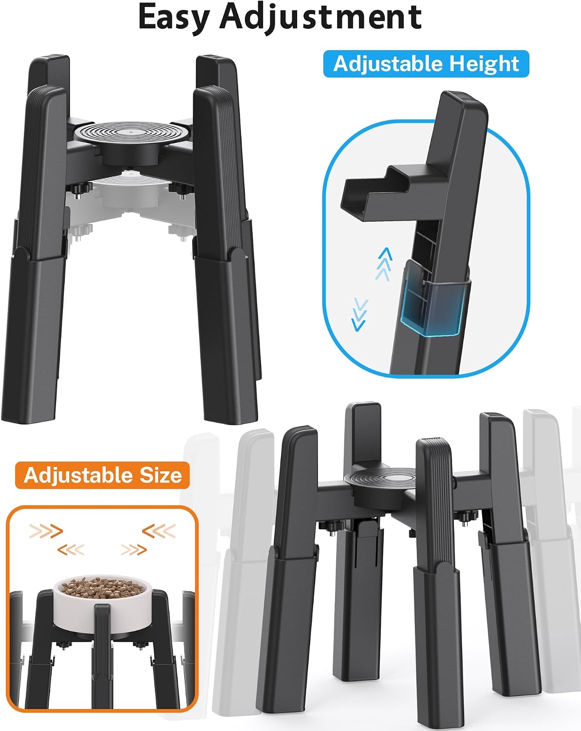 Dog Bowl Stand Full-Adjustable [2 Pack, Stand Only] | Elevated Pet Water & Food Feeder Stand for Medium and Large Pets, Raised Stable and Anti-Slip Raised Bowl
