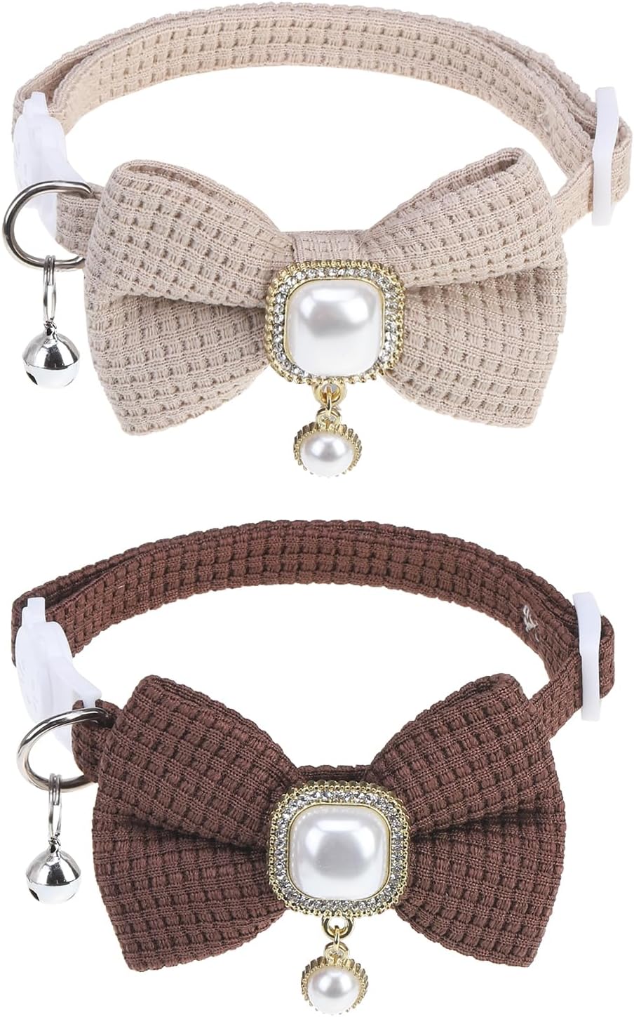PUPTECK Cat Collar Breakaway with Bells, Adjustable Kitten Collar Outfit | for Girl Boy Small Pet Puppy Bunny, Cute Costume Accessory with Safety Release Buckle (Bowtie-Waffle Weave)