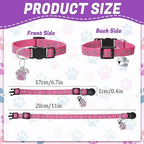 10Pcs Breakaway Cat Collars with Bell Paw Print Cute Adjustable Kitten Collars with Pendant Glow in The Dark