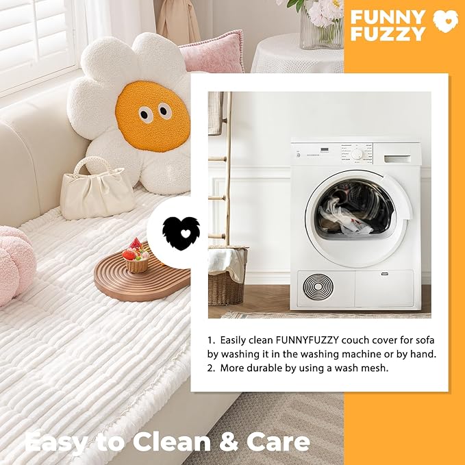 FUNNY FUZZY Pet Couch Covers for Sofa, Washable Dog Couch Cover Protector for Dogs, Flannel Couch Covers for Dogs Pet Friendly Pets Mat Bed Sofa Cover (White, 27.6"×70.9")