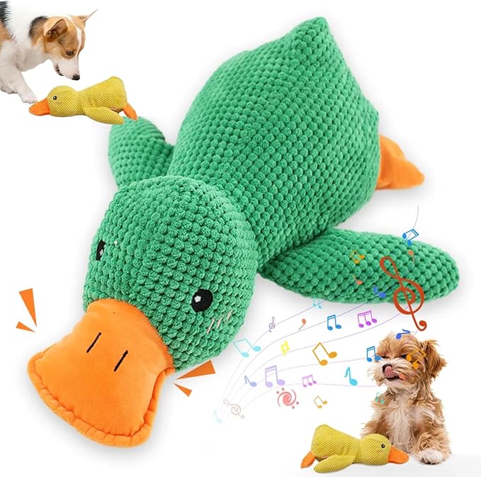 2025 Upgraded Dog Toys, New Durable Calming Duck Toys, Dog Toys for Aggressive Chewers with Soft Squeaker, Fun for Indoor Puppies and Senior Pups (Green, XL-14.9 * 17.7in)