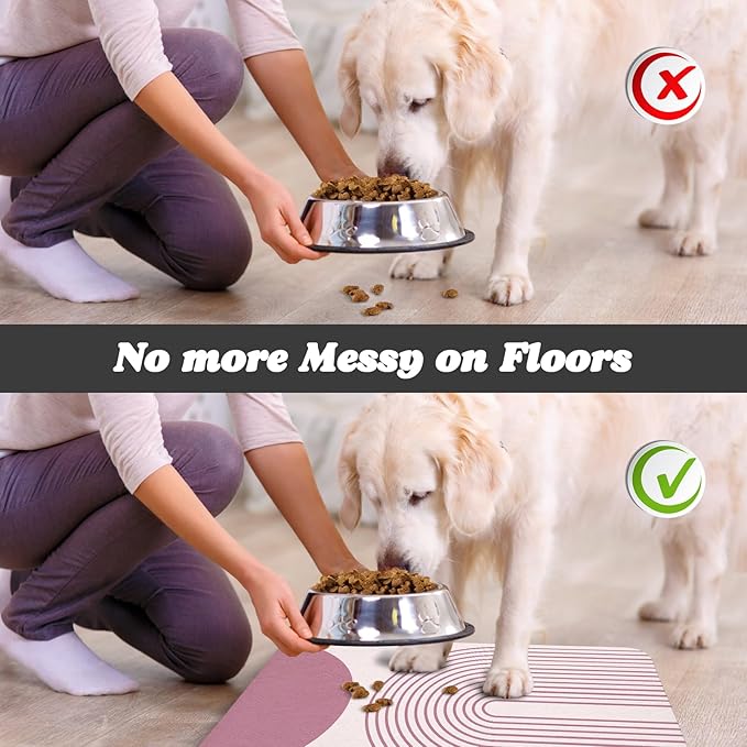 Dog Food Mats for Floors Waterproof, Cat Water Bowl Mats Pet Feeding Absorbent Mat Placemats for Food and Water Pink Bohemia 12 * 20 inch