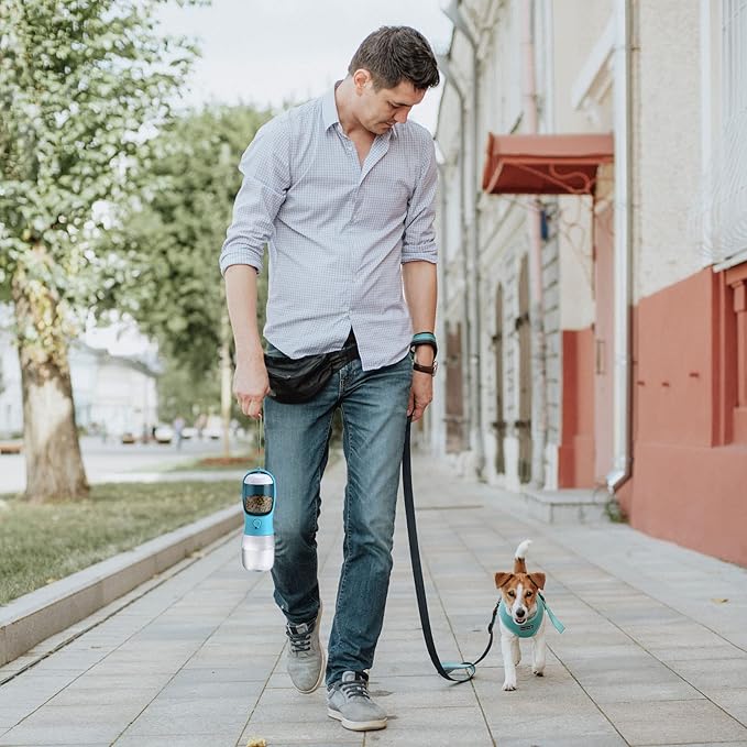 Dog Water Bottle with Food Container, Travel Puppy Water Bowl, Portable Pet Dispenser, Dog Gift Stuff Accessories Items, Puppy Essentials Necessities for Yorkie Cat Walking and Hiking