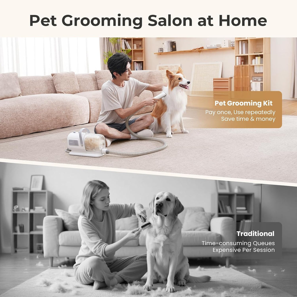 Pecute 7-in-1 Dog Grooming Vacuum & Dryer for Heavy Shedding | 10000Pa suction, adj suction & temp, home & salon use, 55dB low noise, 1.7L dust cup, reduces flying hair, easy cleanup