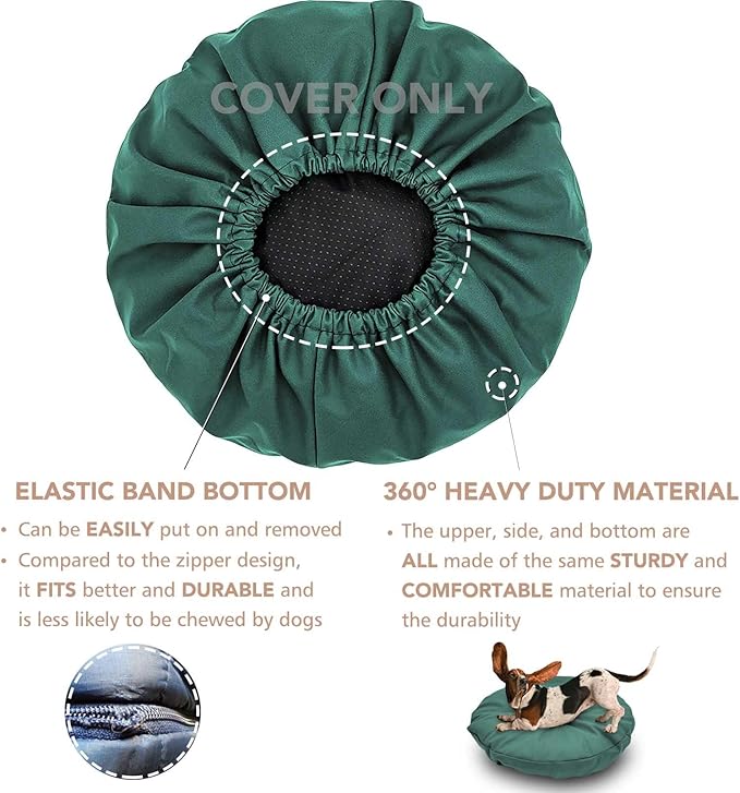 Dog Bed Cover Waterproof Replacement Machine Washable Covers for 24x24 Inch Dog Bed Heavy Duty Scratch Resistant Mattress Protector Pet Bed Round Dark Green Cover Only