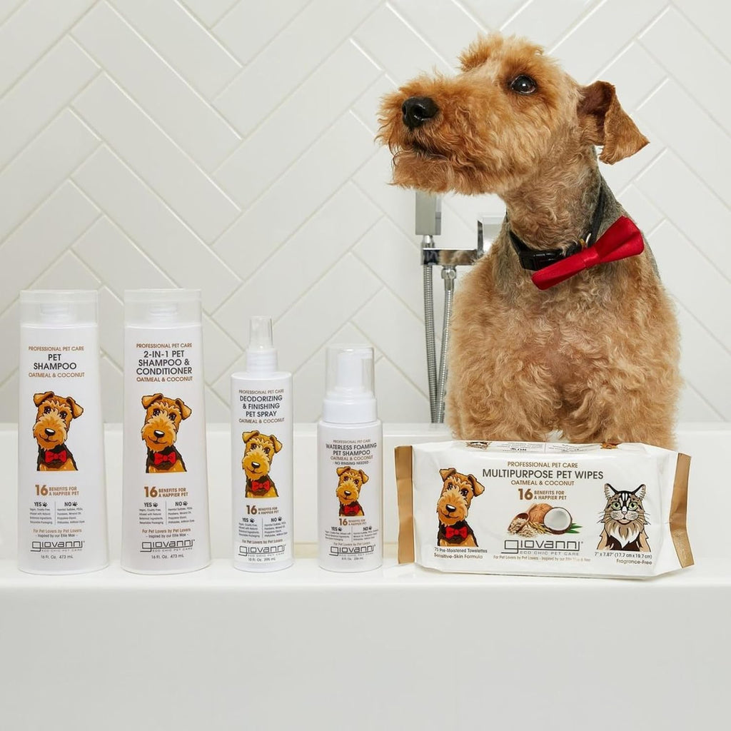 GIOVANNI Professional 2-in-1 Pet Shampoo & Conditioner, Dogs & Cats, 16 oz | Oatmeal & Coconut, Helps Neutralize Odors, Deeply Cleanses, Silkens, Controls Static