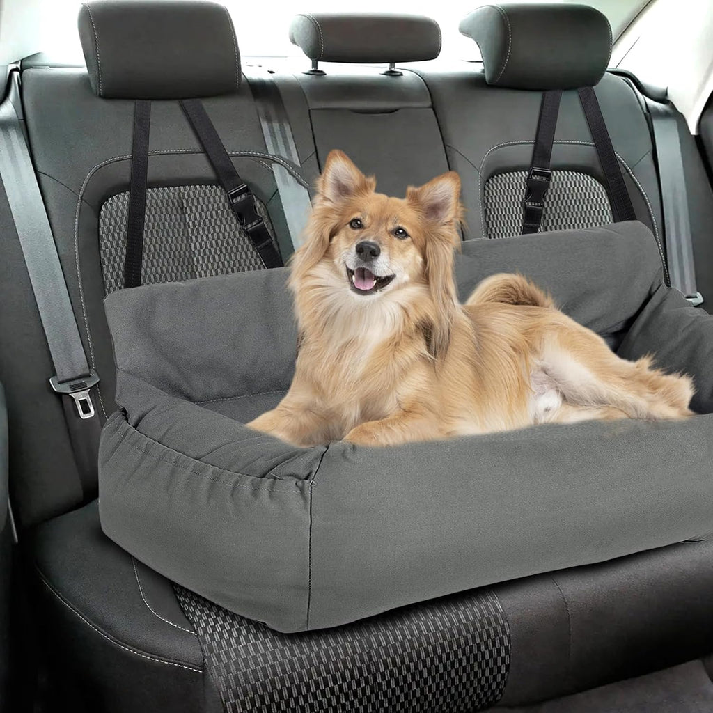 Dog Car Seat with Fixed Base & Safety Belt, Seat for All Dogs, Memory Foam Seat Booster, Waterproof and Washable