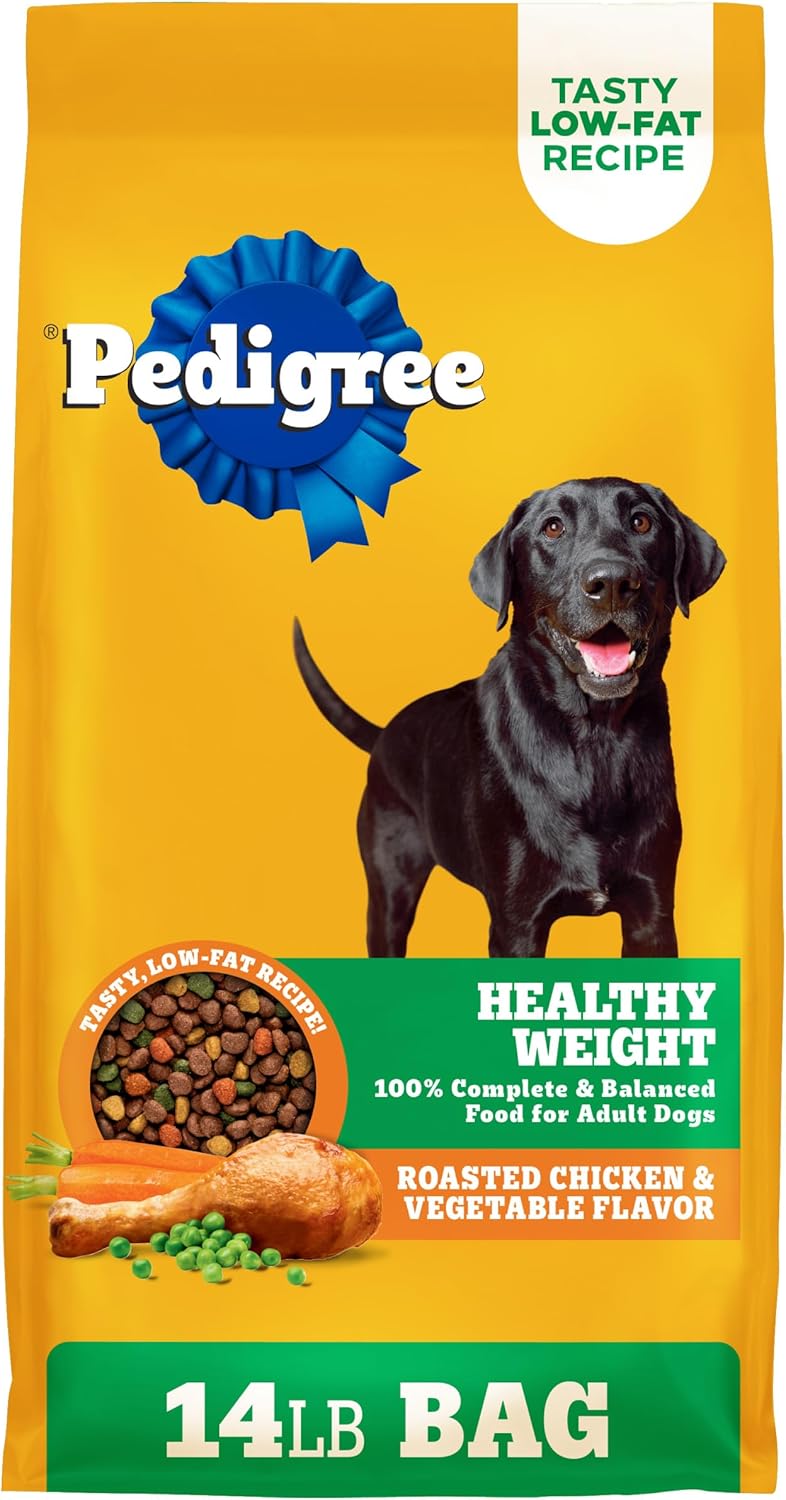 Pedigree Healthy Weight Adult Dry Dog Food, Chicken and Vegetable, 14 lb | Low-fat recipe, complete & balanced, 36 vitamins & minerals, protein for lean muscle support, prebiotic fiber for digestion