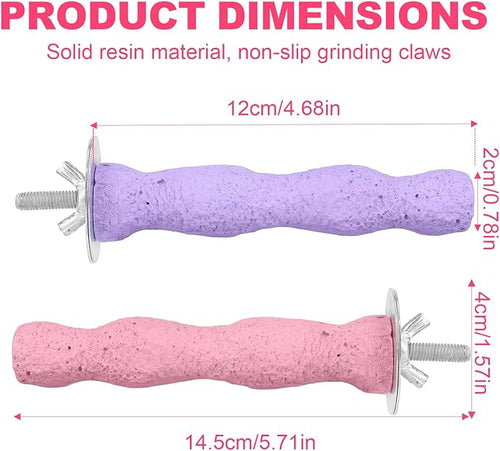 2pcs Bird Beak Grinding Stone, Resin Anti-Slip Beak Grinder Stone Bird Nail Trimming Claw Trimmer Perches Parrot Cage Stand Toys for Budgie Cockatiel Conure Parakeet Cage Accessories (Pink, Purple)