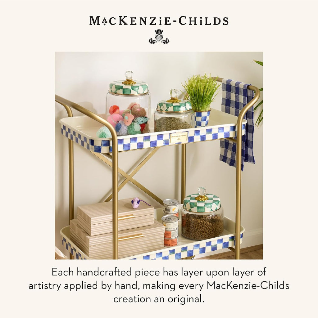 MACKENZIE-CHILDS Enamel Pet Dish, Large, Green-and-White Emerald Check | Hand-painted design, made from enameled steel, decorative cat and dog bowl for food and water, 40-ounce capacity