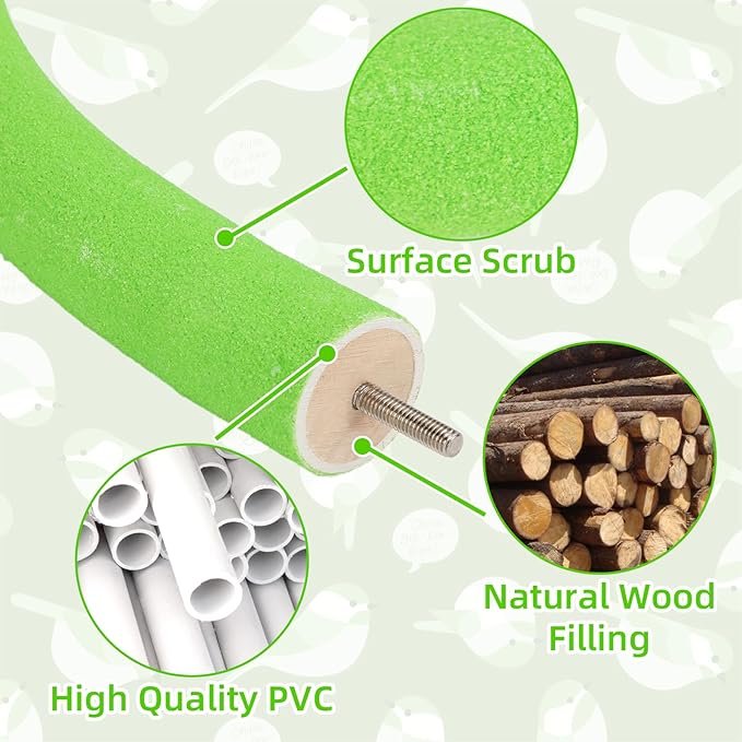Rypet Parrot Perch Stand Toy Used for Cage Corner for Paw Grinding Clean Stick Exercise, Rough-Surfaced Quartz Bird Perch Standing Cage Accessorie for for Small Parakeets Cockatiel Conures (Green L)
