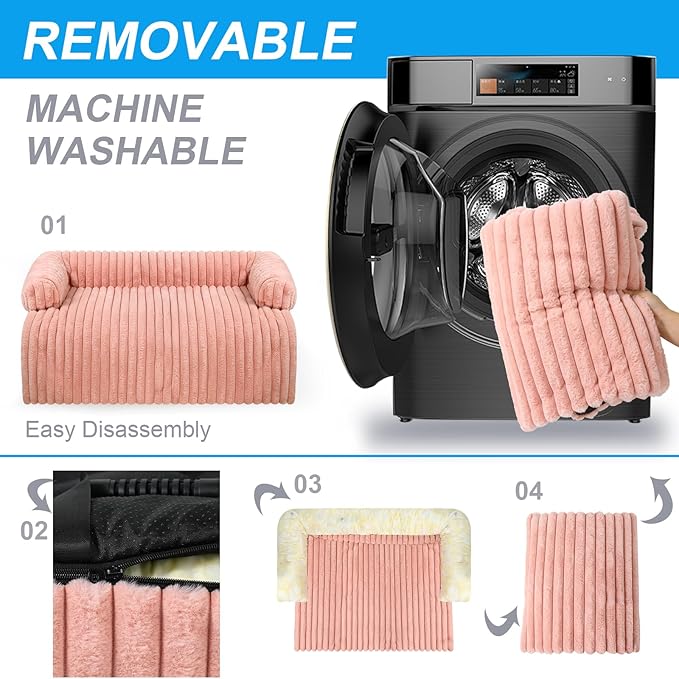 Wn's Day Luxurious Dog Couch Bed, Washable Calming Dog Couch Cover, Removable Couch Protector for Dogs, Waterproof Sofa Bed, Pet Bed Mats for Couch, Pet Couch Covers for Sofa(Pink, XXL)