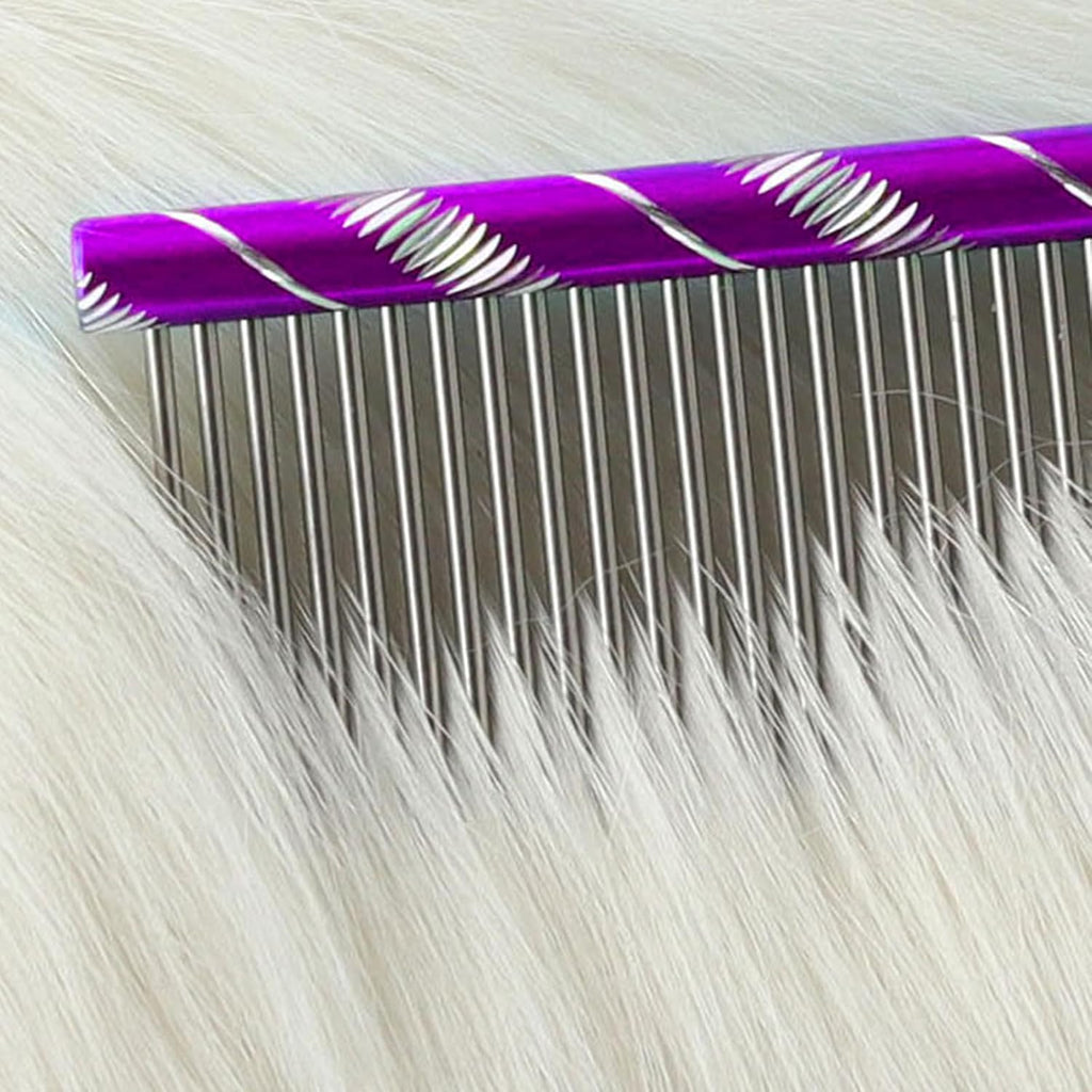 Fearless Alpaca Metal Pet Comb for Grooming Cats and Dogs (Purple) - Purple, Blue, Red, and Gold Colors Available - 8 Inch Length - Rounded Spine - Great Tool for Mats and Shedding