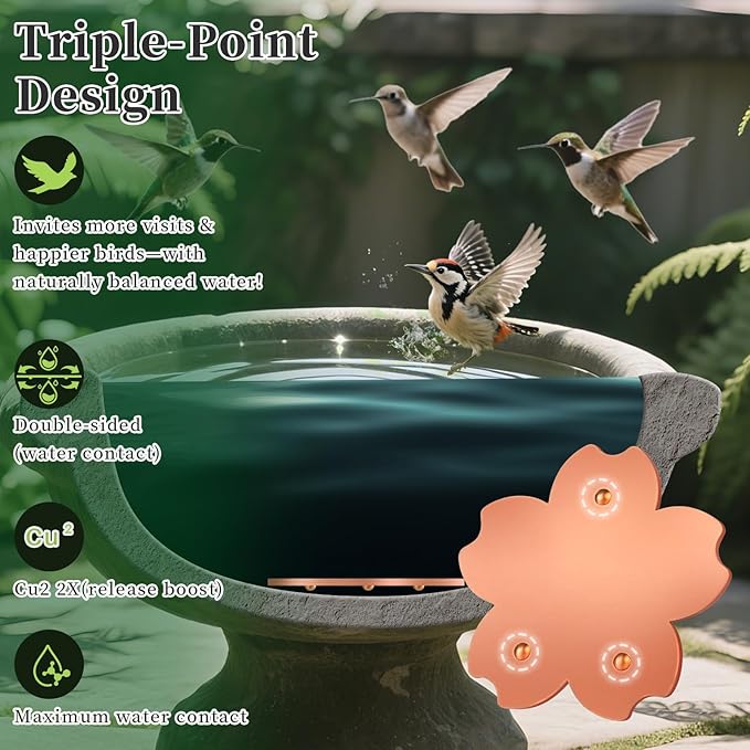 99.99% Pure Copper Bird Bath Disk, 2 Pack Triple-Point Support Design Lower Cleaning Frequency for Physical Safe Water Purify Outdoor Bird Bowls All-Season