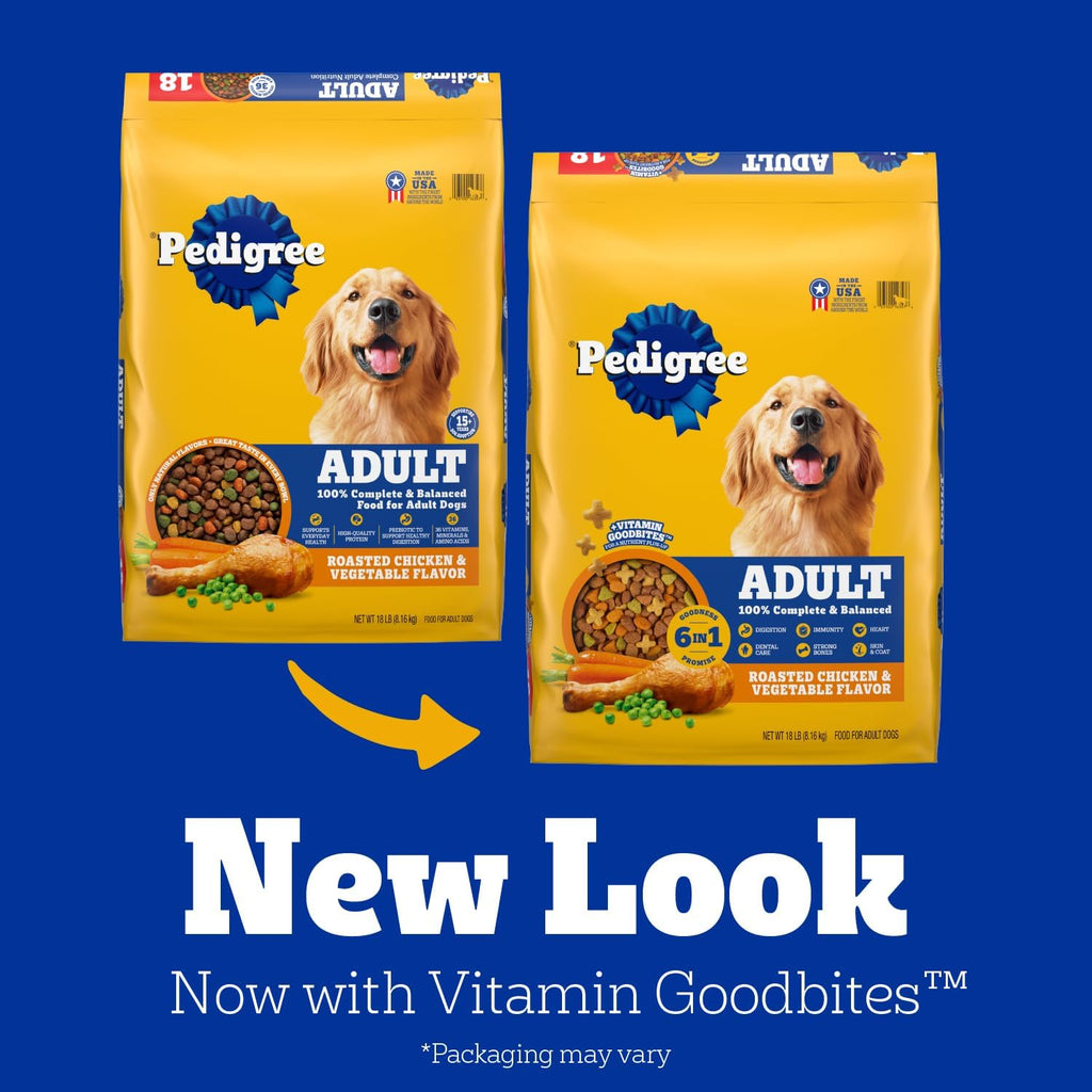 Pedigree Complete Nutrition Dry Dog Food, Chicken & Vegetable, 18 lb | Nutrient boost, prebiotic fibers, 36 vitamins & minerals, Omega 6 & Zinc, natural flavors, supports skin & coat