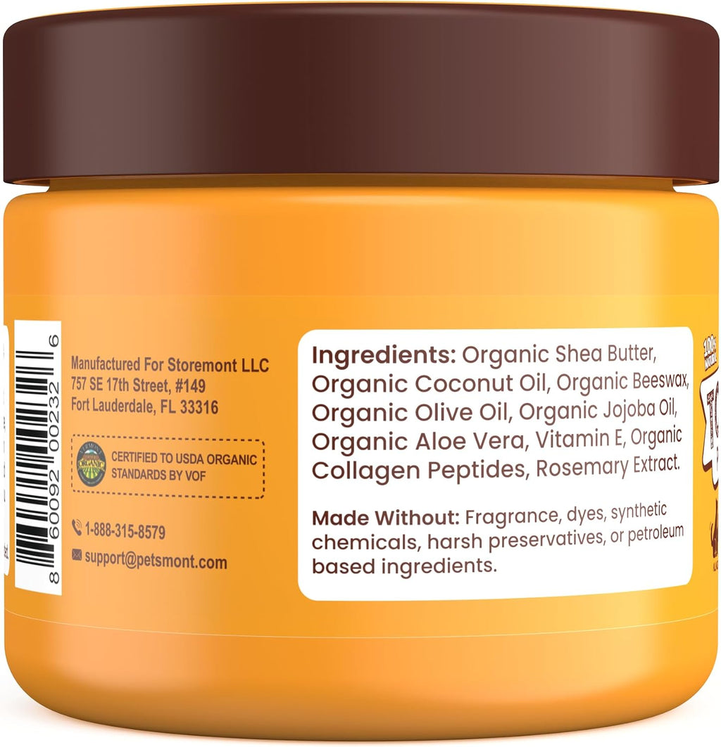 Touch & Heal Organic Paw Balm for Dogs 2oz - Cream Lotion Protection Moisturizer Nose Natural Soother Hot Pavement Wax Dry Paws Cracked Butter Protectors Pad Snout Puppy Elbow Foot Pet